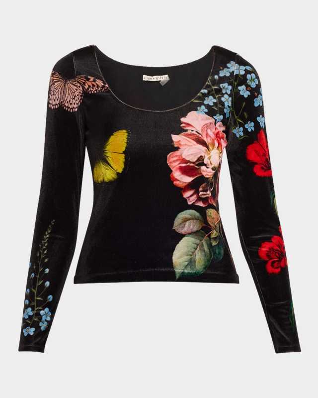Delaina Scoop-Neck Velvet Top